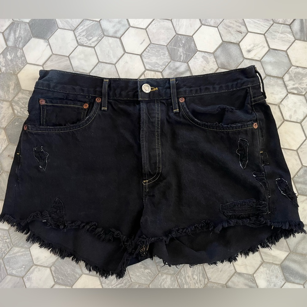 AGOLDE Distressed Parker Cut Off Vintage Denim Jean Shorts Black 29 - Custom